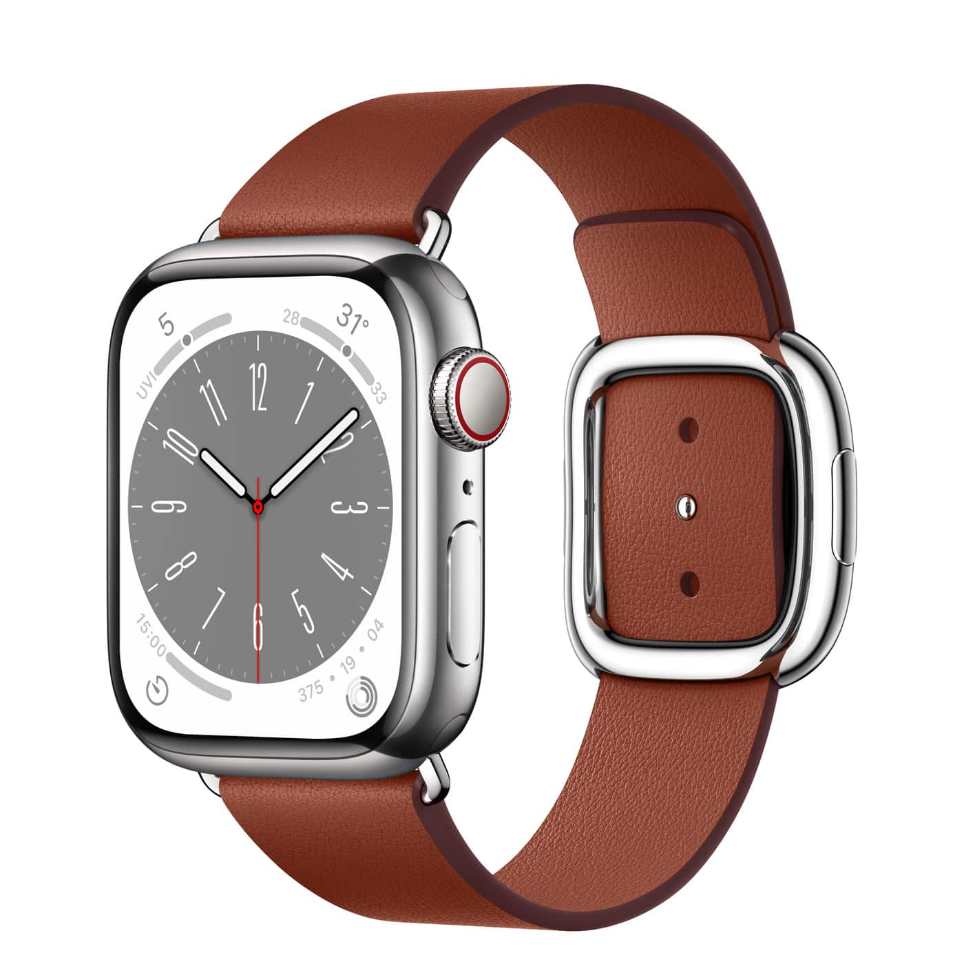 Apple watch series 8 stainless steel silver with brown buckle leather loop