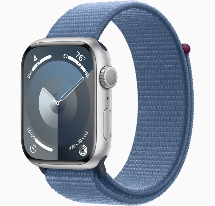 Apple Watch Series 9 45mm Silver with blue Sports loop