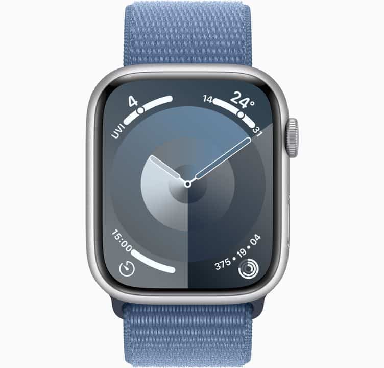 Apple Watch Series 9 45mm Silver with blue Sports loop