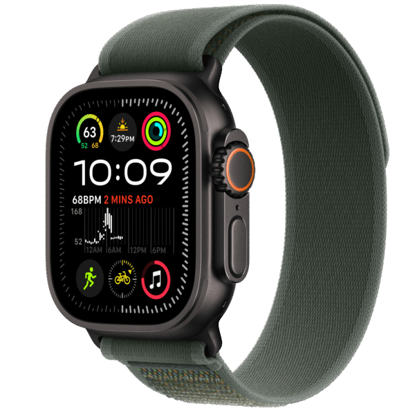 Apple Watch Ultra2 Black Case with Green trail loop