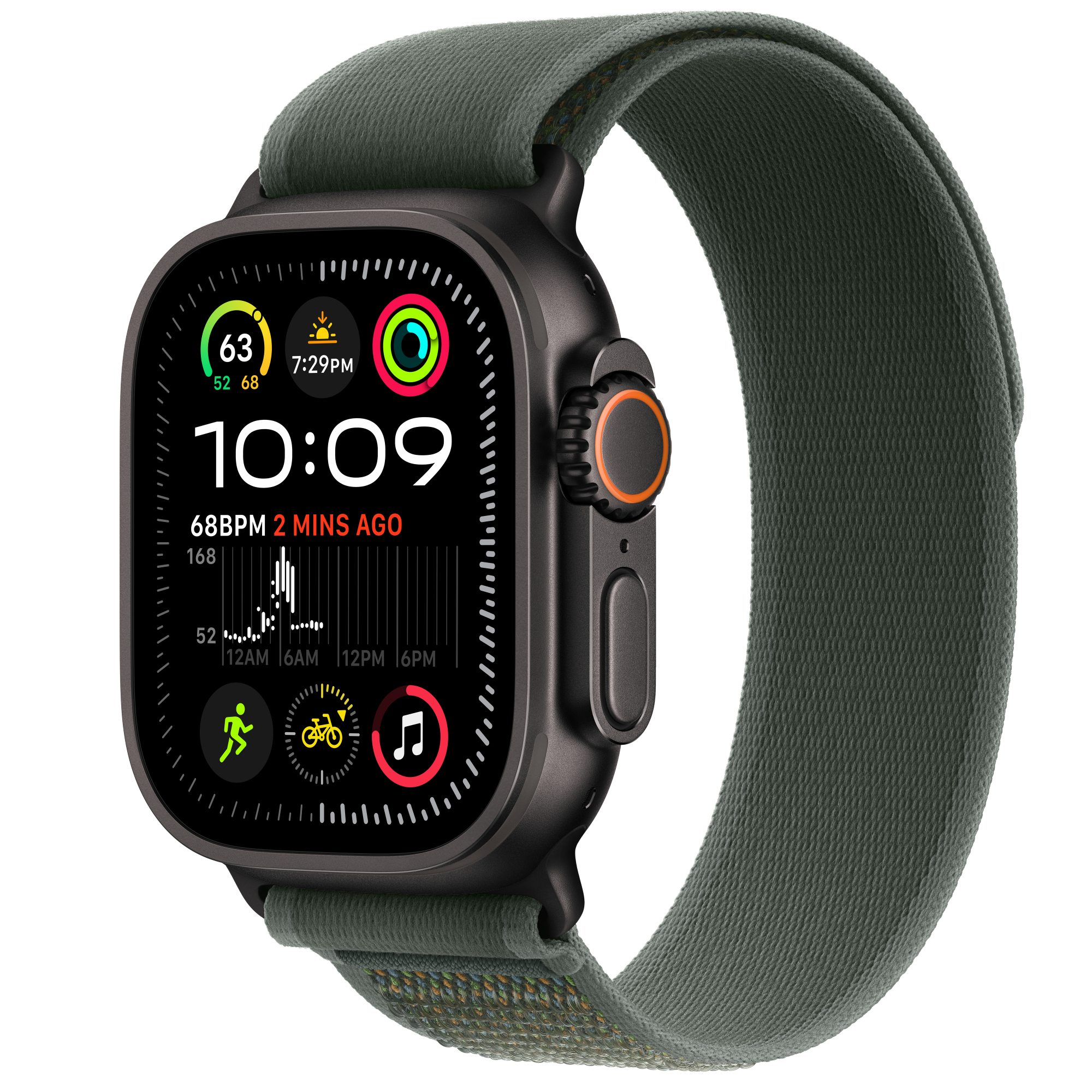 Apple Watch Ultra2 Black Case with Green trail loop