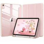 Ipad book cover for ipad 10th gen and ipad 11 a16 k and ipad air, with transparent back soft pink color